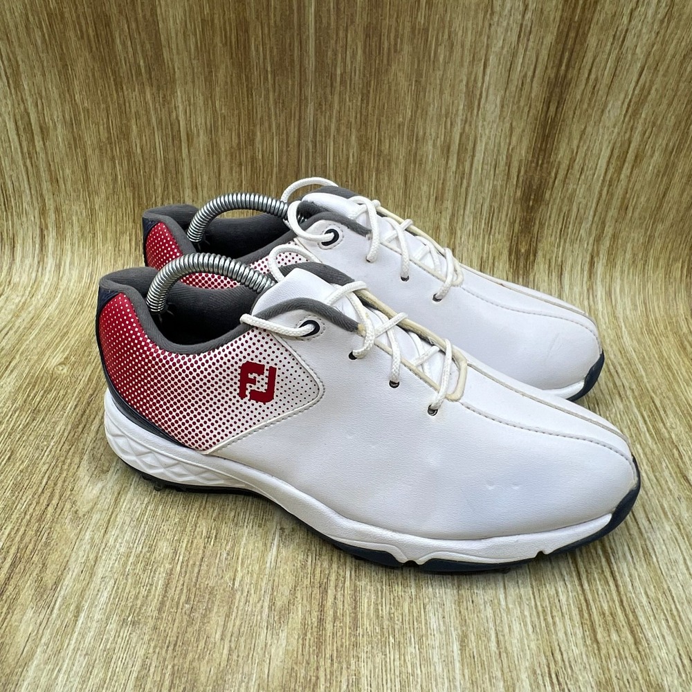 FootJoy Junior Golf Shoes Kids Size 4 White Red Navy Spiked Athletic 45014